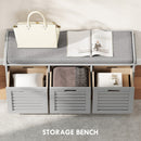 HOMCOM 3-Door Shoe Storage Bench Cushion Seat Slatted Doors