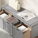 HOMCOM 3-Door Shoe Storage Bench Cushion Seat Slatted Doors