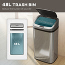 HOMCOM 48L Sensor Bin, Stainless Steel Kitchen Bin with Automatic Close