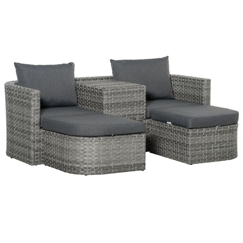 Outsunny Rattan Sofa Set to Daybed - Grey