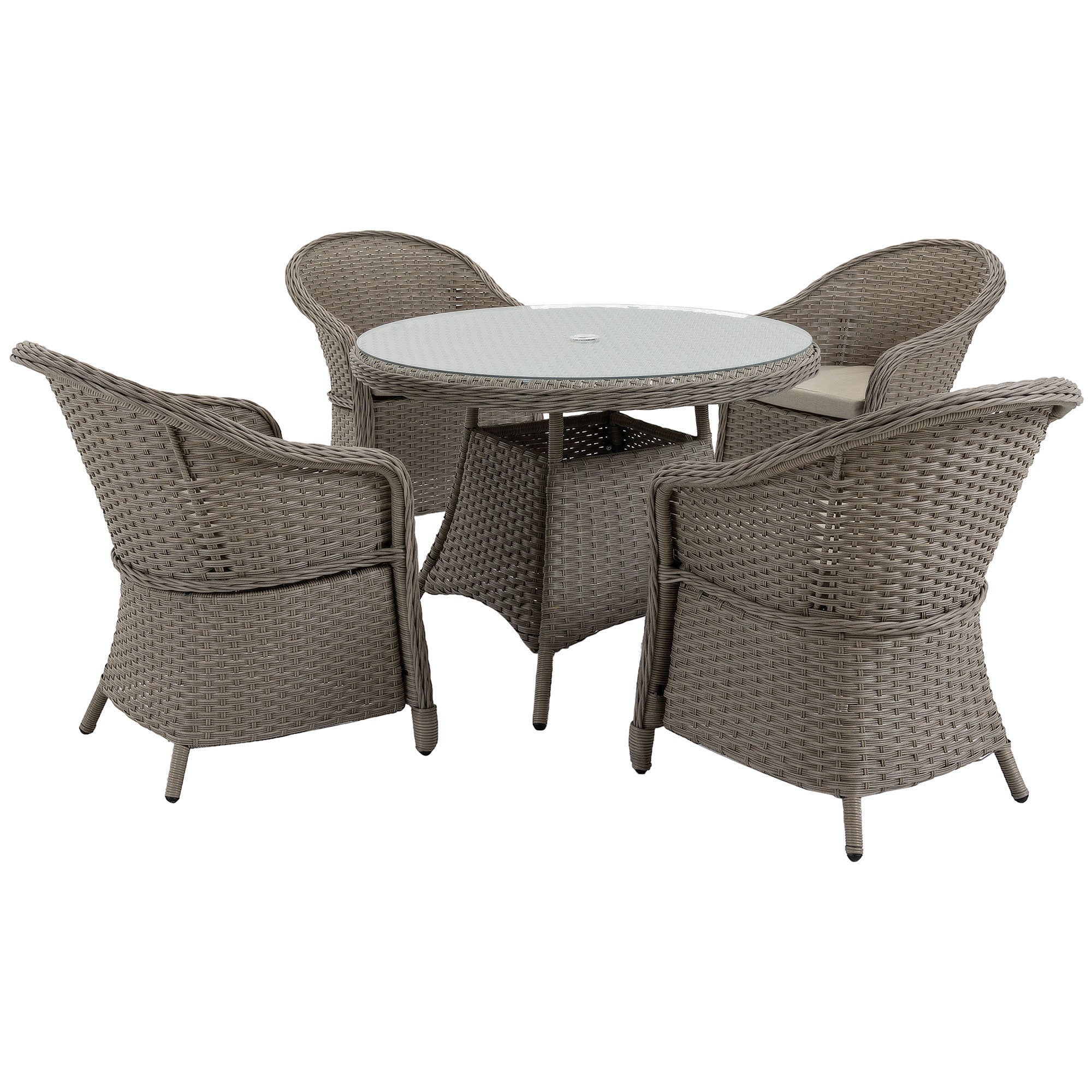 Outsunny Rattan Dining Set 4 Seater Grey