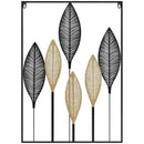 HOMCOM 3D Metal Wall Art Leaves for Home Decor, Hanging Wall Sculpture, Black