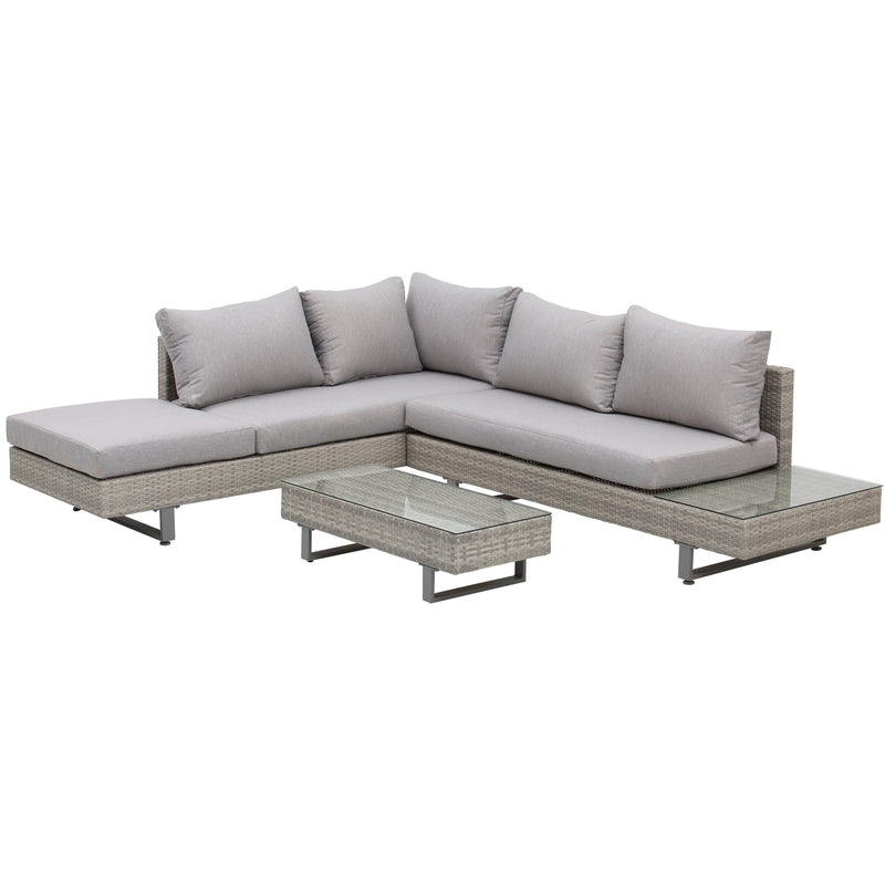 Outsunny Rattan Wicker Corner Sofa Set - Light Grey