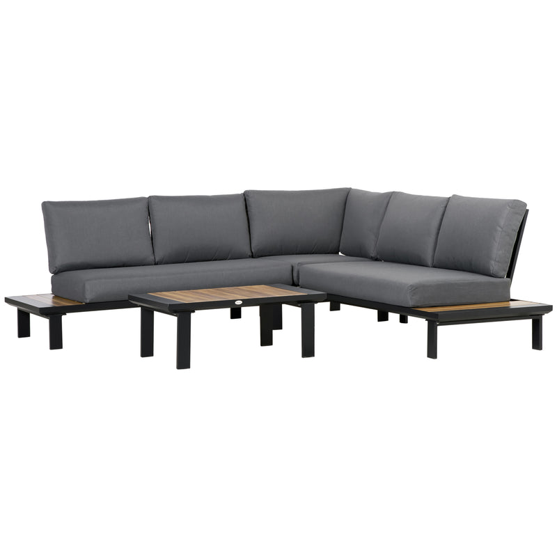 Outsunny Garden Corner Sofa with Table and Side Tables - Black