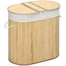 HOMCOM 100L Bamboo Laundry Basket w/ 2 Compartments Washing Baskets Natural