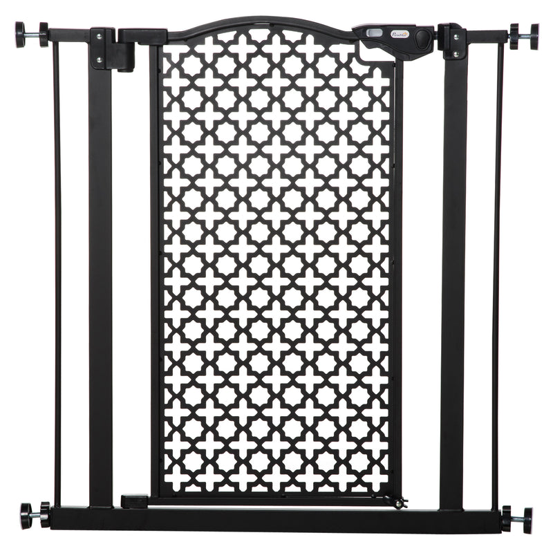 PawHut 74-80 cm Pet Safety Gate Pressure Fit Stair with Double Locking, Black