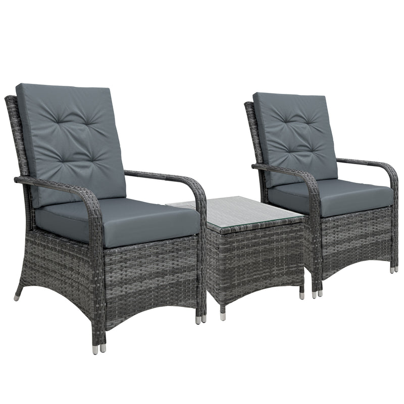 Outsunny Rattan 2 Seater Table & Chair Set - Grey