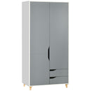 HOMCOM 2 Door Wardrobe with Drawers, Hanging Rail, Shelves for Bedroom, Grey