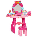 HOMCOM 36 Pcs Kids Vanity Dressing Table w/ Stool Lights Music Bright Red+Pink
