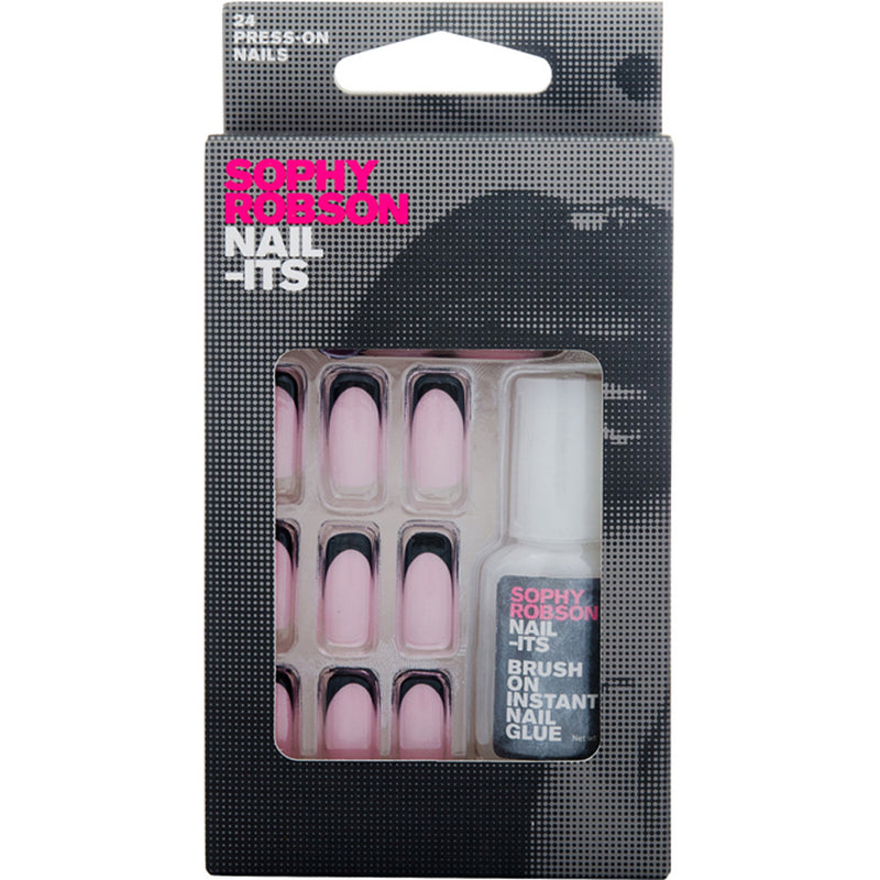Sophy Robson Nail-Its 24 X False Nails Pink Black Tips