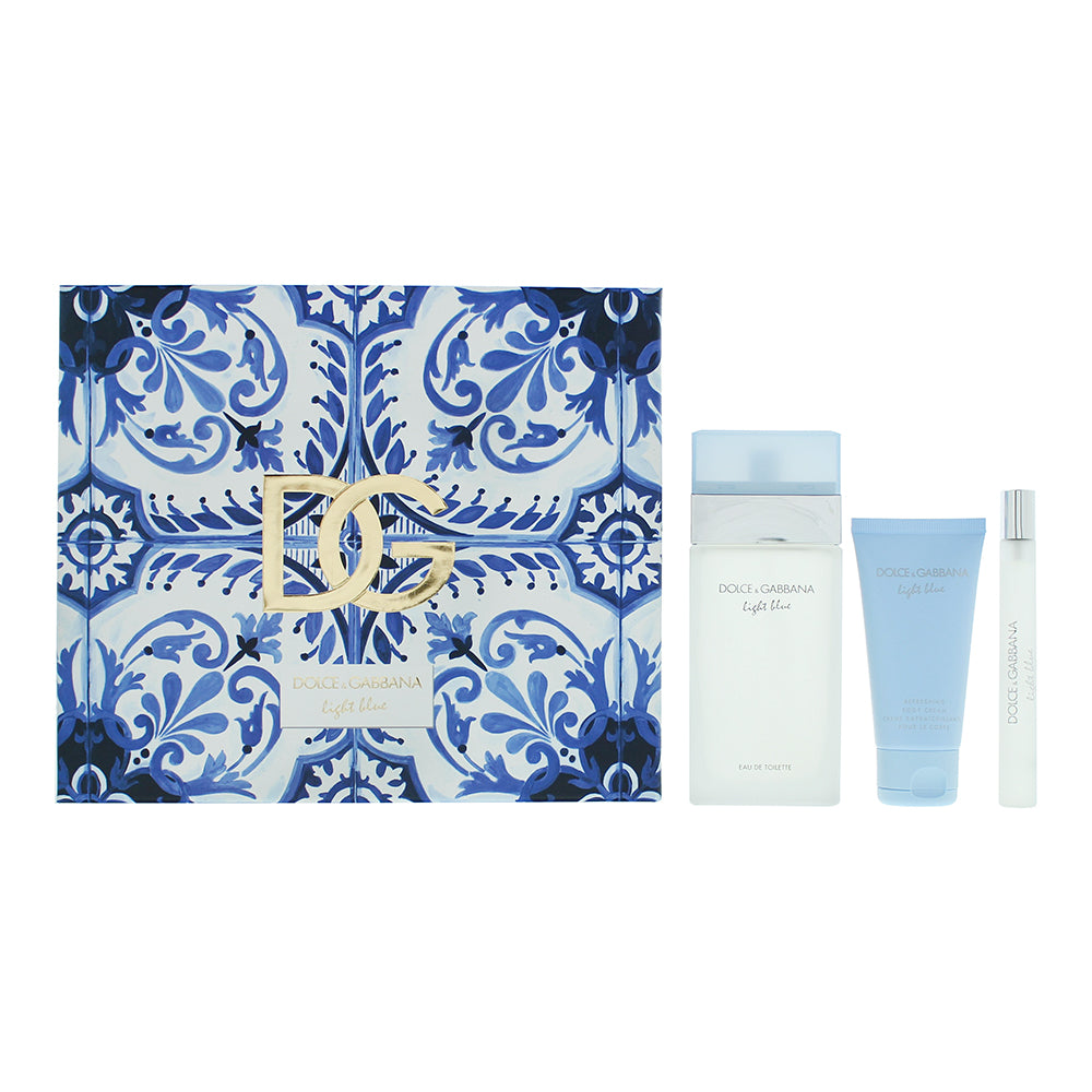 Dolce Gabbana Light Blue Pour Femme 3 Piece Gift Set Eau De Toilette 100ml Eau De Toilette 10ml Body Cream 50ml