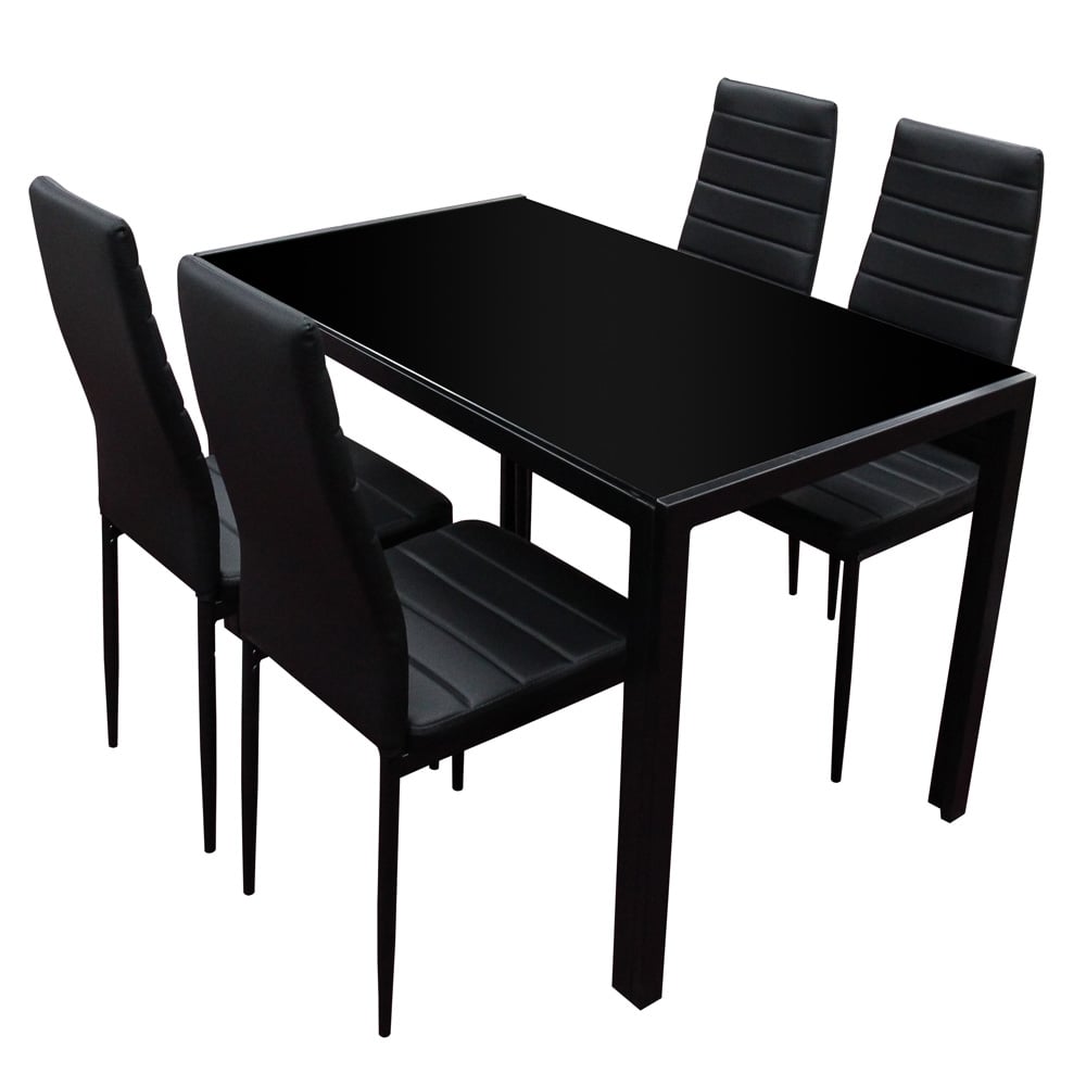 Lewis's Black Berlin Rectangle Glass Dining Table & 4 Faux Leather Cha