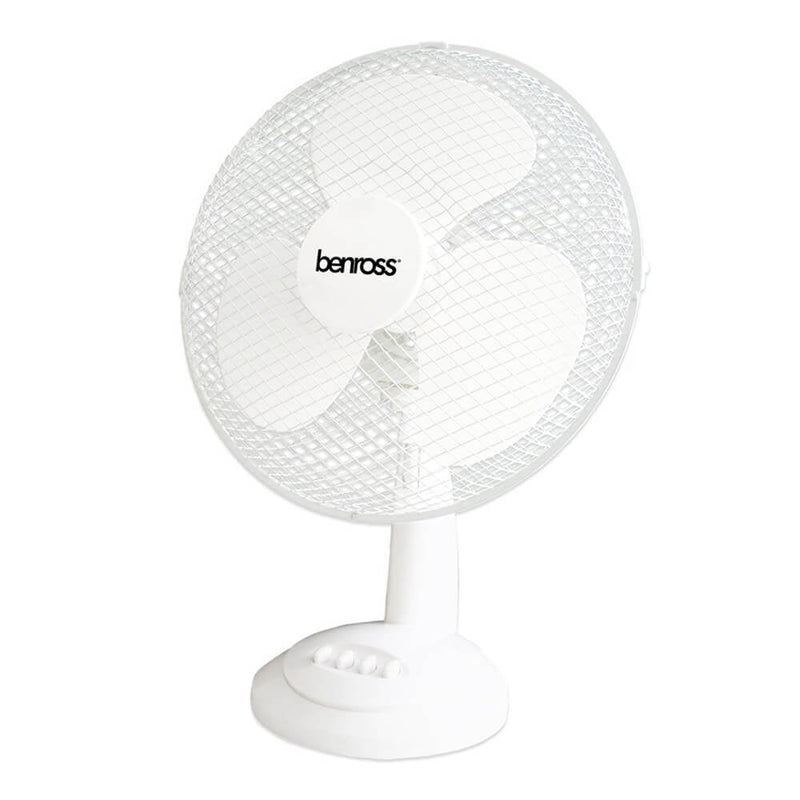 Benross Electric 12" White 40W Oscillating & Titling Head Desk Office Home Fan