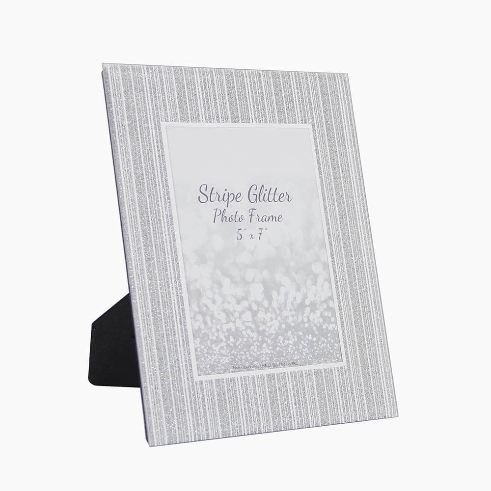 Stripe Glitter Glass Photo Frame 5 x 7" Silver