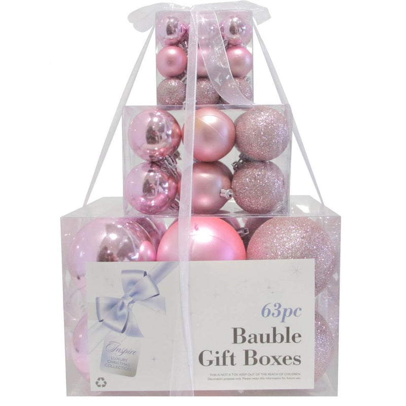 Christmas Sparkle Gift Box of 63 Baubles - Blush Pink