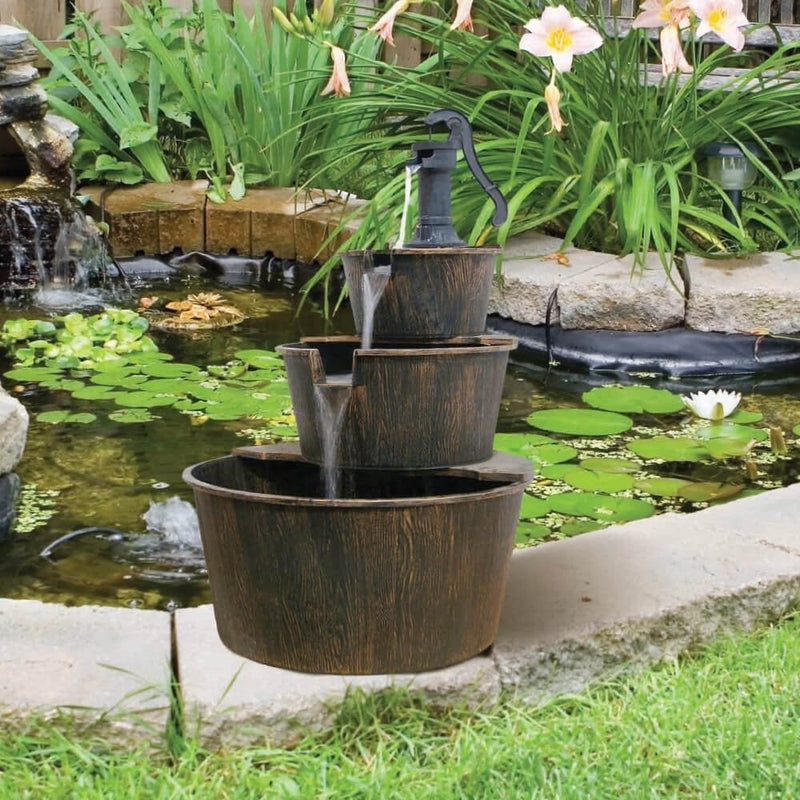 Silver & Stone Outdoor Water Feature 3 Tier Barrel Fountain 101 x 56cm
