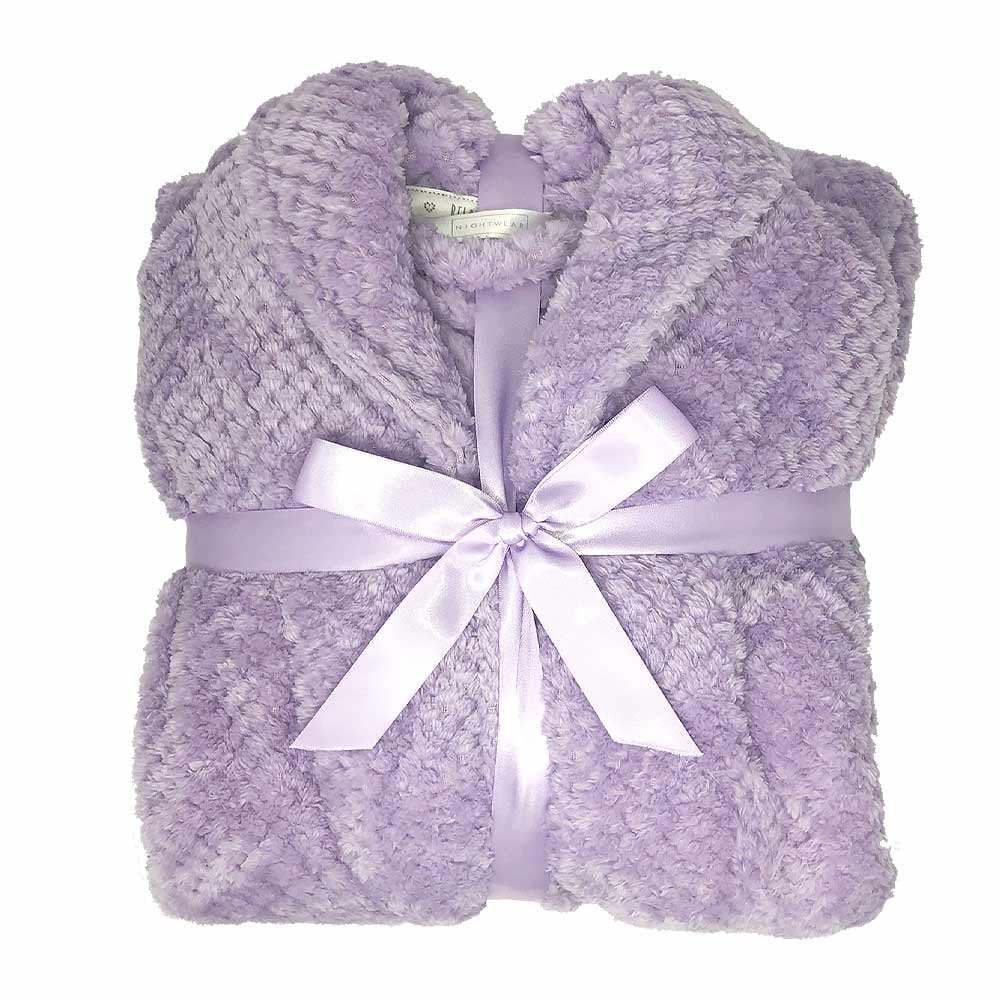 Ladies Honeycomb Fleece Dressing Gown-Lilac