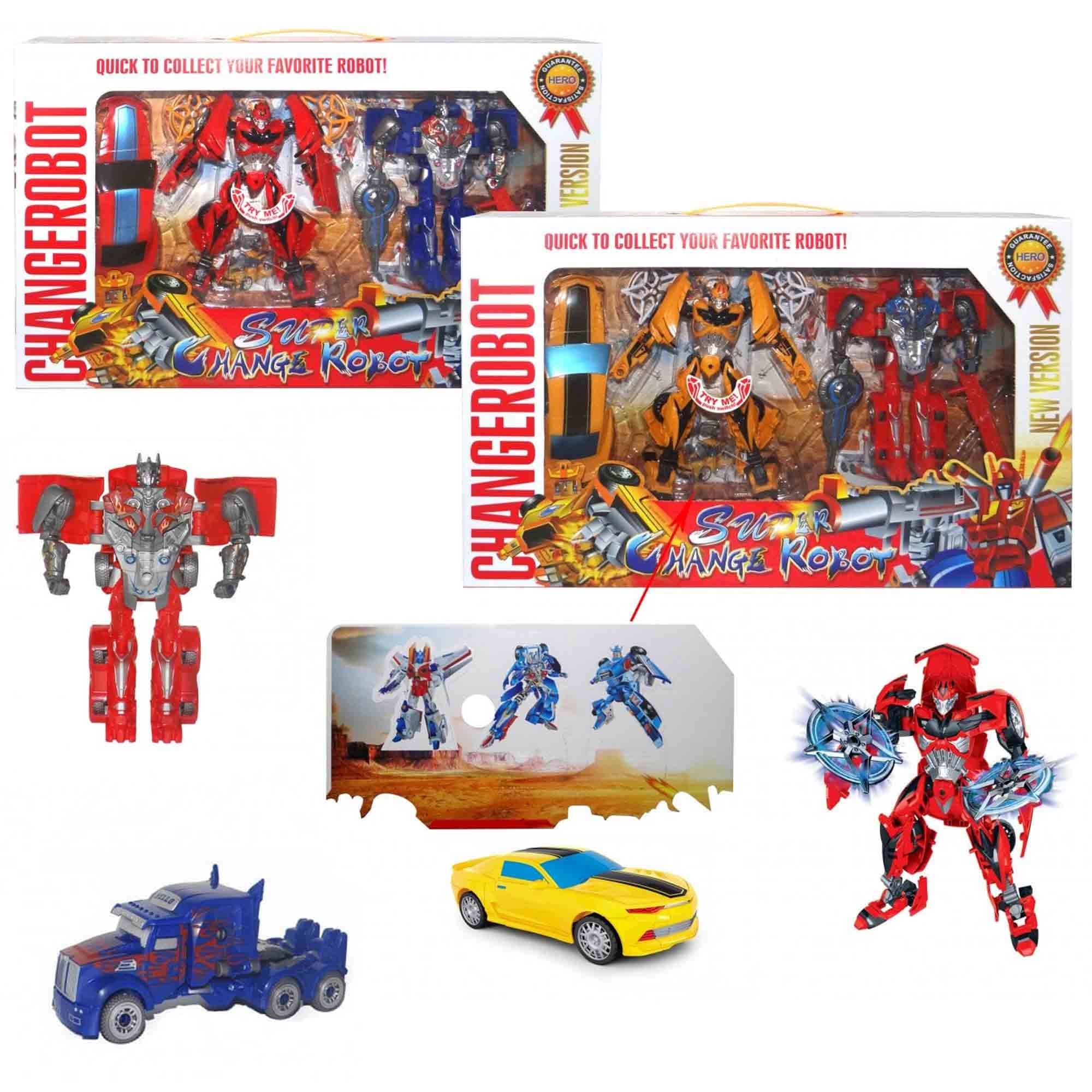 Light Sound 2 Super Change Vehicle Transforming Robots Childrens Kid