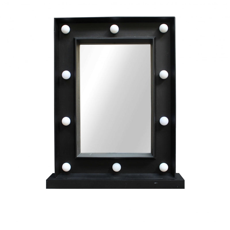 Hollywood LED Light Small Square Black Dressing Table Mirror 30 x 38cm