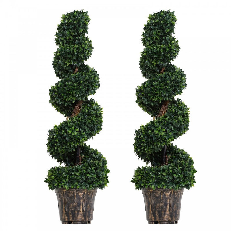 Outsunny Set of 2 Artificial Boxwood Spiral Plant Tree's - Green