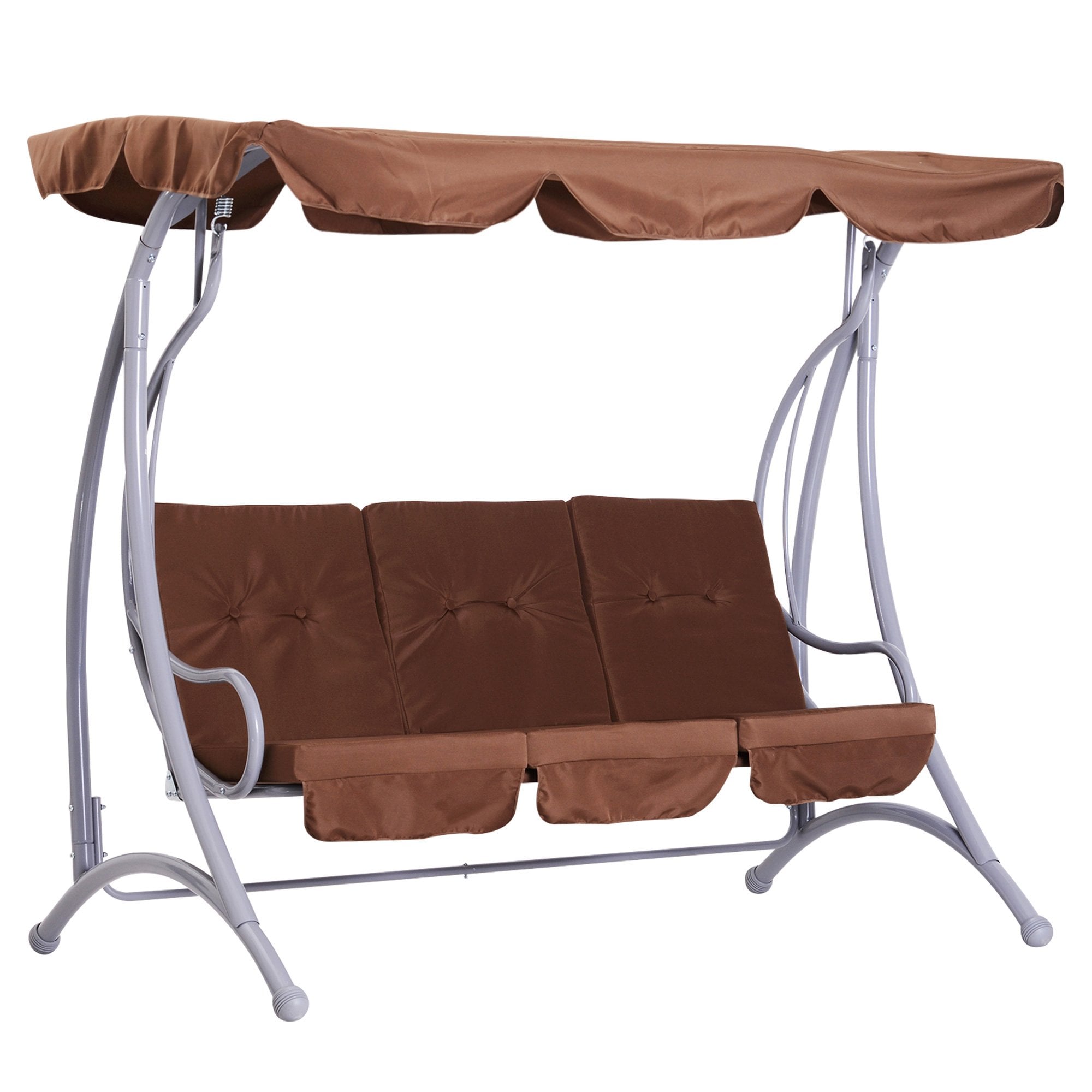 3 Seater Garden Metal Swing Bench Coffee
