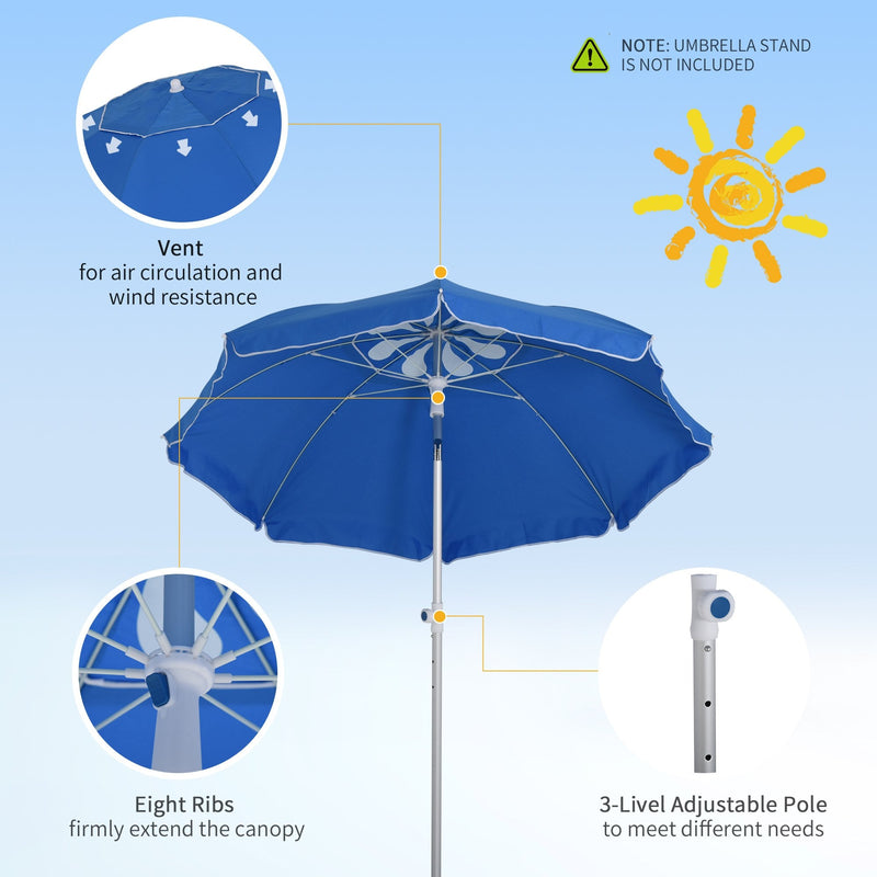 Oasis 1.9 m Beach Umbrella Parasol with Ajustable Angle and Carry Bag - Blue