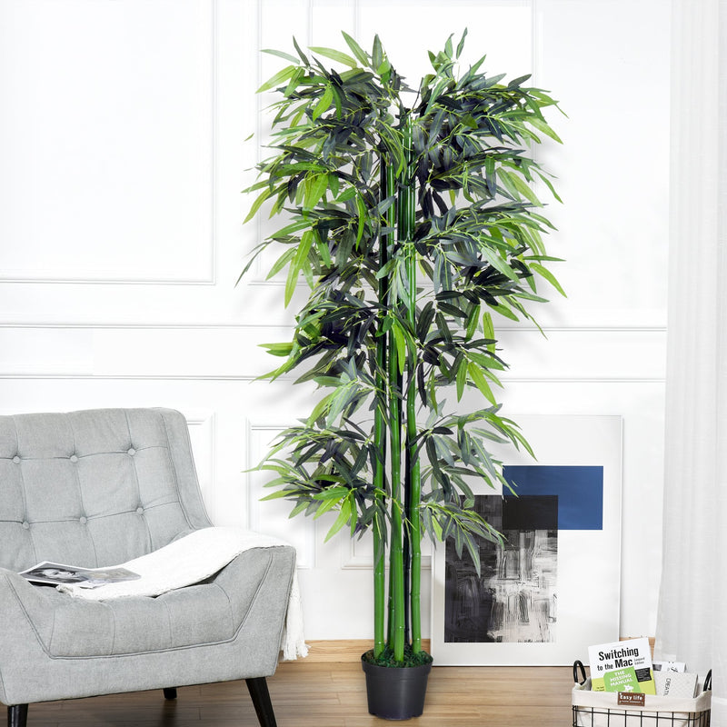 Outsunny 1.8 m Artificial Bamboo Plant with Pot - Green/Black