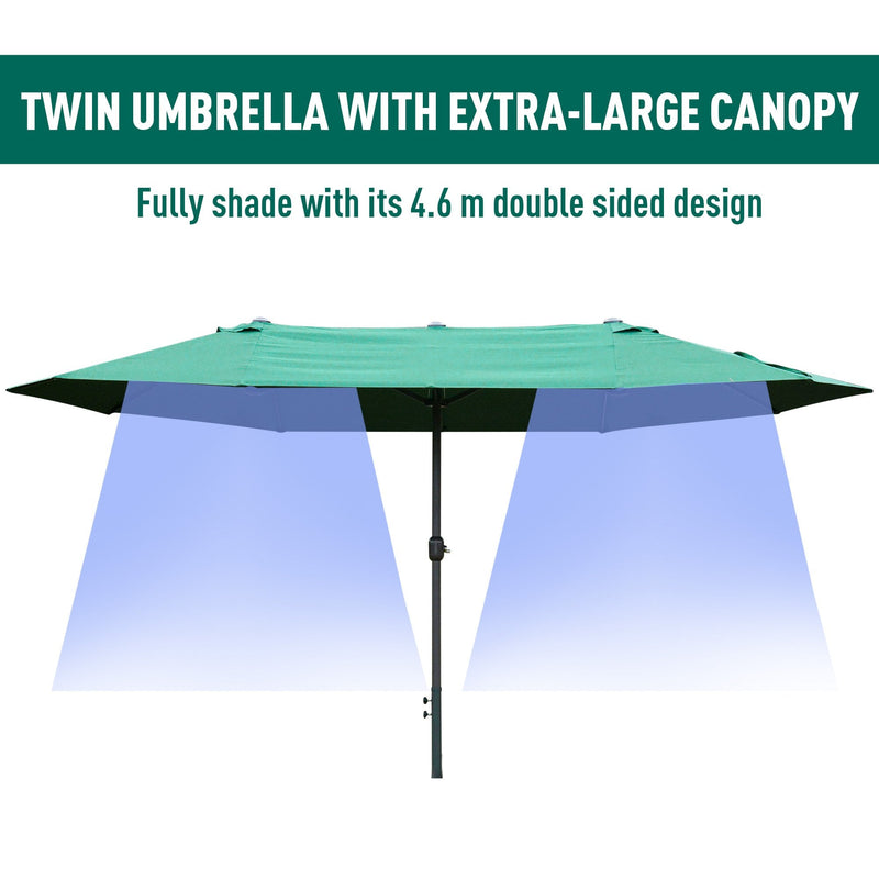 Outsunny 4.6 m Double Sided Umbrella Parasol with Cross Base - Dark Green