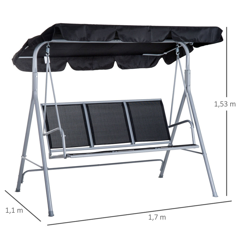 Outsunny-3 Seater Steel  Swing Bench - Black
