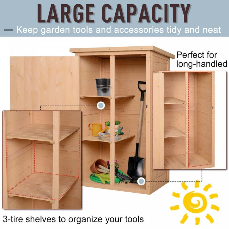 Outsunny 1.8 x 2.4ft Small Fir Wood Garden Storage Shed with Shelves