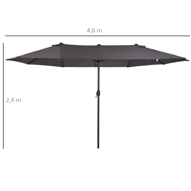 Outsunny 4.6m Garden Parasol Double-Sided Sun Umbrella Patio Market Shelter Canopy Shade Outdoor Grey