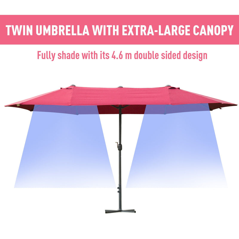 Oasis 4.6 m Double Sided Umbrella Parasol with Cross Base - Red