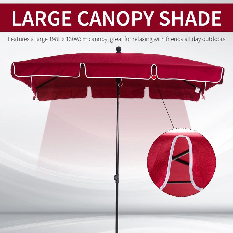 Outsunny Garden Parasol ,Sun Shade Canopy 2 x 1.3m -  Red
