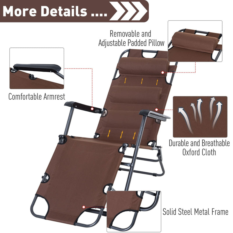 Outsunny 2 in1 Metal Frame Sun Lounger With Pillow - Brown
