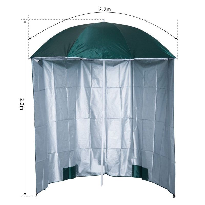 Oasis 2.2 m Outdoor Fishing Parasol Umbrella with Side Panel - Dark Green