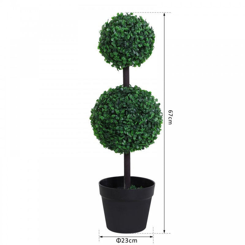 Outsunny Set of 2 Artificial Boxwood Plant Tree's with Pot - Green