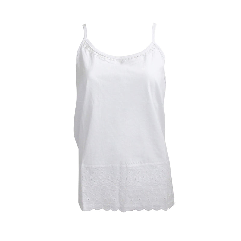 Plain Cami Vest Top With Woven Hem- White