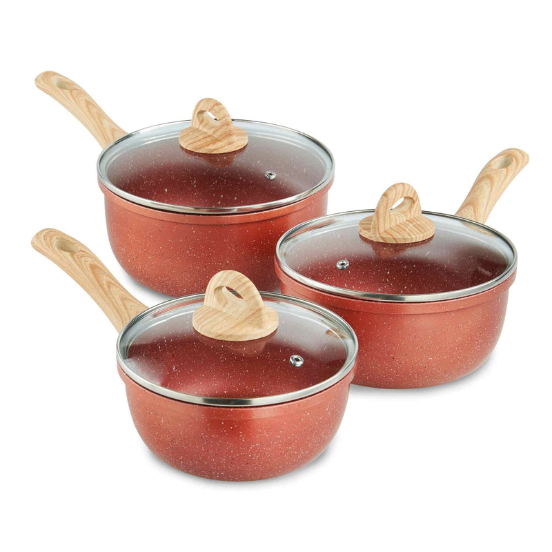 Lewis's Sovereign Stone Copper 3 Piece Sauce Pan Set with Soft Touch Handle