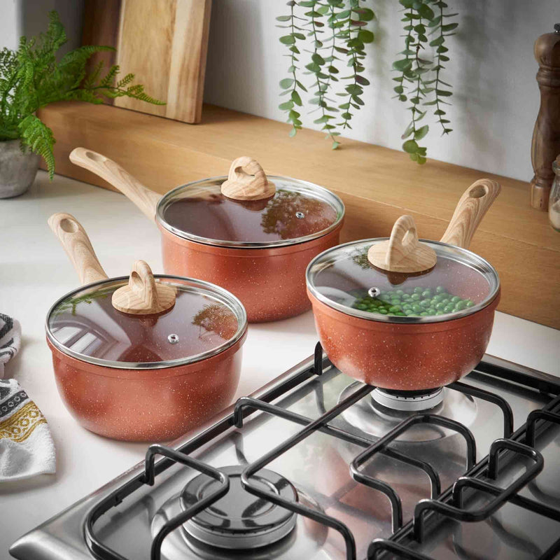 Lewis's Sovereign Stone Copper 3 Piece Sauce Pan Set with Soft Touch Handle