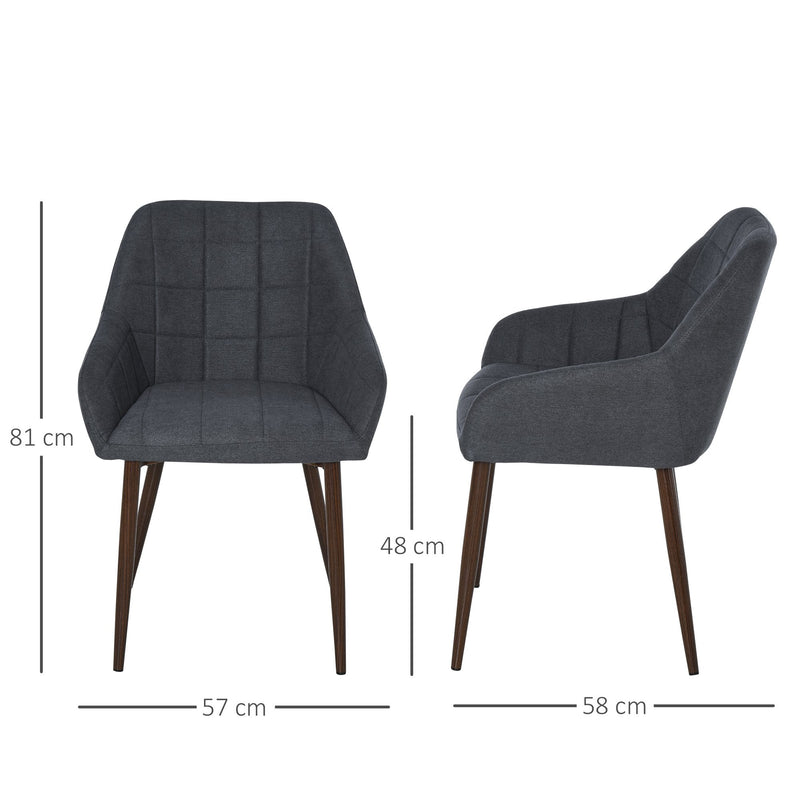 2 Pieces Linen-Touch Fabric Dining Chair with Grid Pattern Cushion and Backrest, Sponge Padded Armchair for Living Room, Bedroom, Office