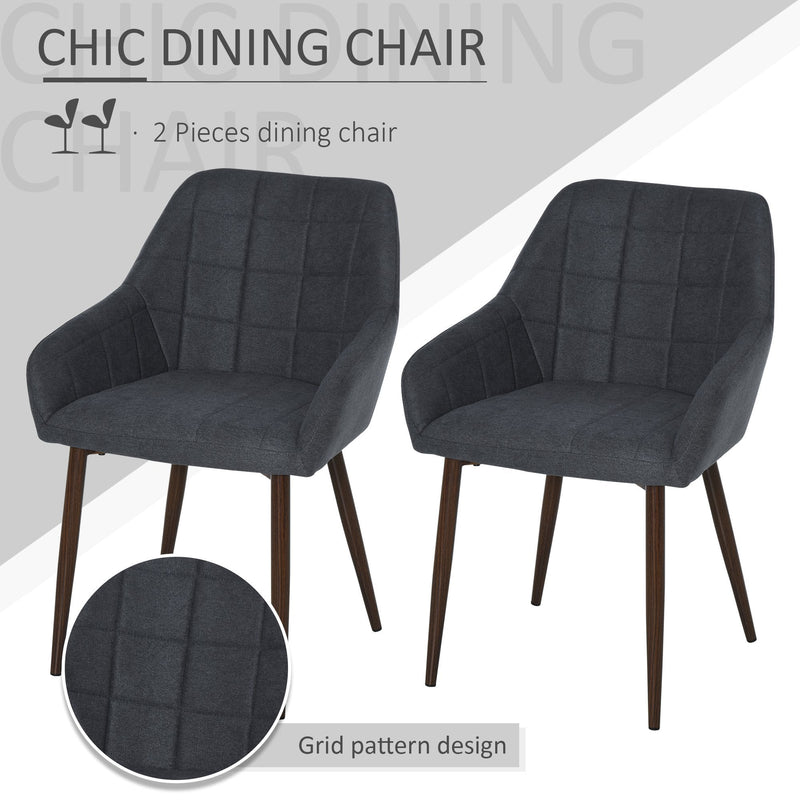 2 Pieces Linen-Touch Fabric Dining Chair with Grid Pattern Cushion and Backrest, Sponge Padded Armchair for Living Room, Bedroom, Office