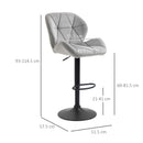 Bar Stool Set Of 2 Fabric Adjustable Height Armless Upholstered Counter Chairs With Swivel Seat, Light Grey