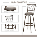Set of 2 Bar Chairs Swivel Armless Upholstered Metal Frame Barstools with Backrest & Footrest, Bronze Footrest