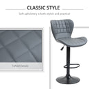 Bar Stools Set Of 2 Grey Adjustable Height Swivel Bar Chairs In PU Leather With Backrest & Footrest