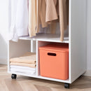 Open Wardrobe with Hanging Rod and Storage Shelves Mobile Garment Rack on Wheels Bedroom, Cloakroom, White Clothing Organizer