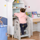 Two Step Stool for Kids Toddlers Ladder or Toilet Potty Training Bathroom Sink Bedroom Kitchen Helper with Non-slip Handle and Feet Pad Blue and Grey Two-Step