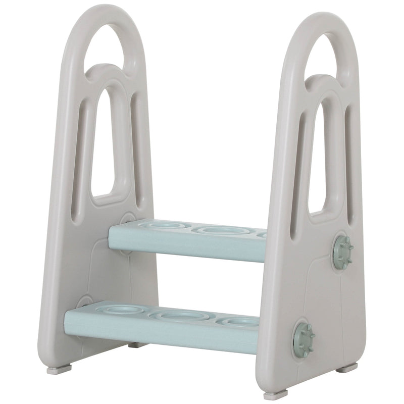 Two Step Stool for Kids Toddlers Ladder or Toilet Potty Training Bathroom Sink Bedroom Kitchen Helper with Non-slip Handle and Feet Pad Blue and Grey Two-Step