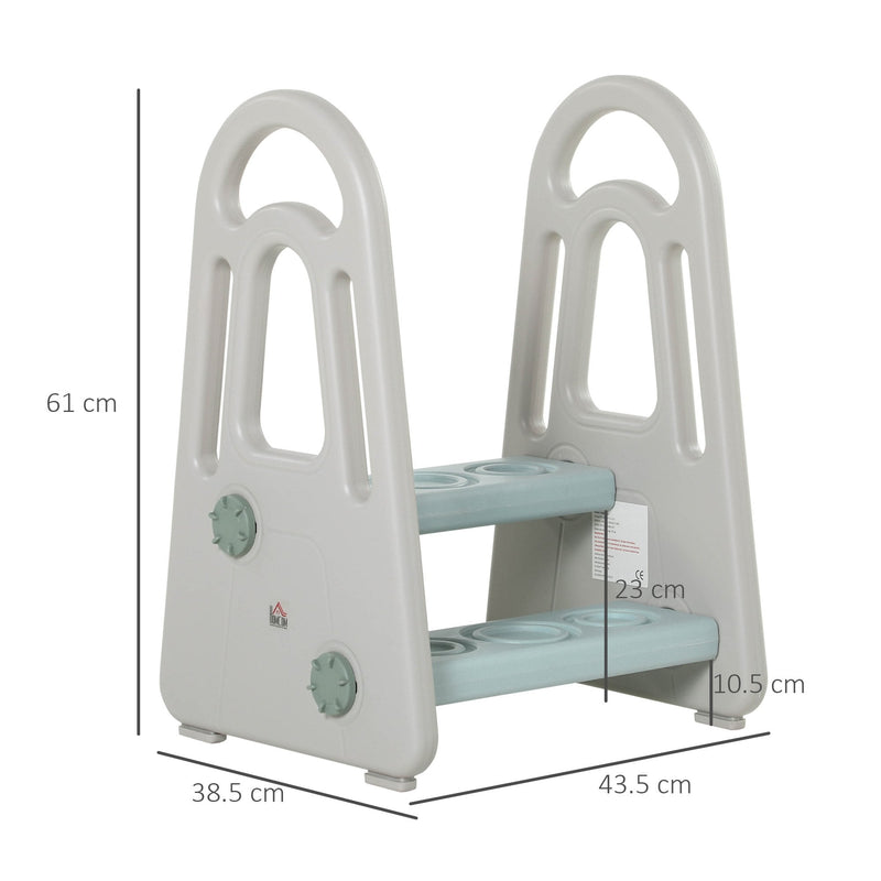 Two Step Stool for Kids Toddlers Ladder or Toilet Potty Training Bathroom Sink Bedroom Kitchen Helper with Non-slip Handle and Feet Pad Blue and Grey Two-Step