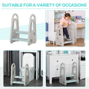 Two Step Stool for Kids Toddlers Ladder or Toilet Potty Training Bathroom Sink Bedroom Kitchen Helper with Non-slip Handle and Feet Pad Blue and Grey Two-Step