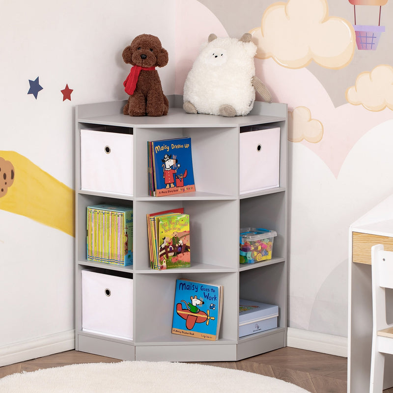 Kids Storage Cabinet Corner Toy Storage Organizer Children Bookcase Rack for Children's Play Room/Bedroom with Anti-tipping Hardware Drawers, Grey Drawer